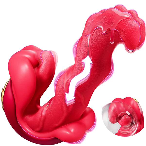 Rose Sex Toy Tongue Vibrator with Rotating Lips & Wriggling Dual Tongue