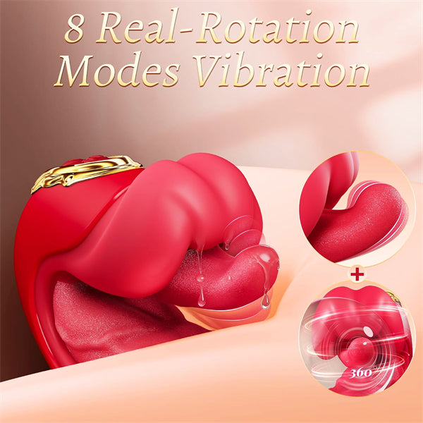 Rose Sex Toy Tongue Vibrator with Rotating Lips & Wriggling Dual Tongue