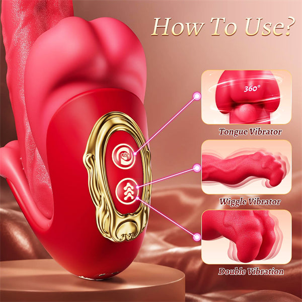 Rose Sex Toy Tongue Vibrator with Rotating Lips & Wriggling Dual Tongue