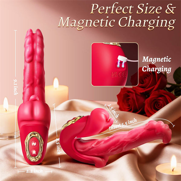 Rose Sex Toy Tongue Vibrator with Rotating Lips & Wriggling Dual Tongue