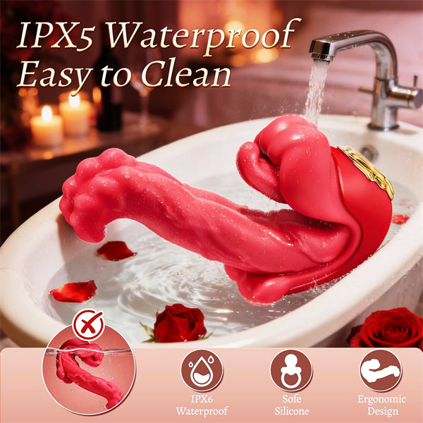 Rose Sex Toy Tongue Vibrator with Rotating Lips & Wriggling Dual Tongue