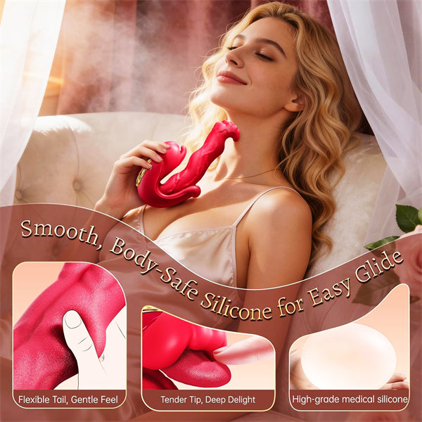 Rose Sex Toy Tongue Vibrator with Rotating Lips & Wriggling Dual Tongue