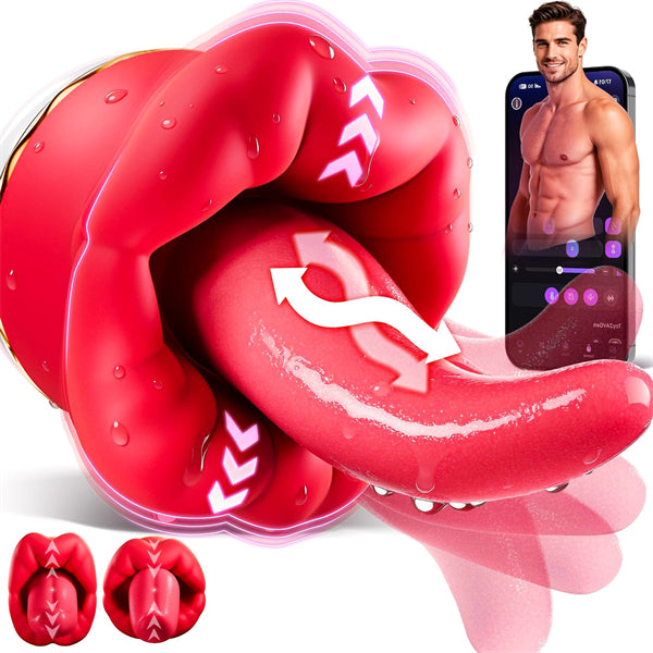 AI App Controlled Rose Toy Vibrator with Tongue Licking Lip Biting