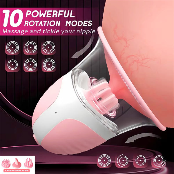 Rotating Nipple Suction Massager with 10 Modes & Dual Brush Heads