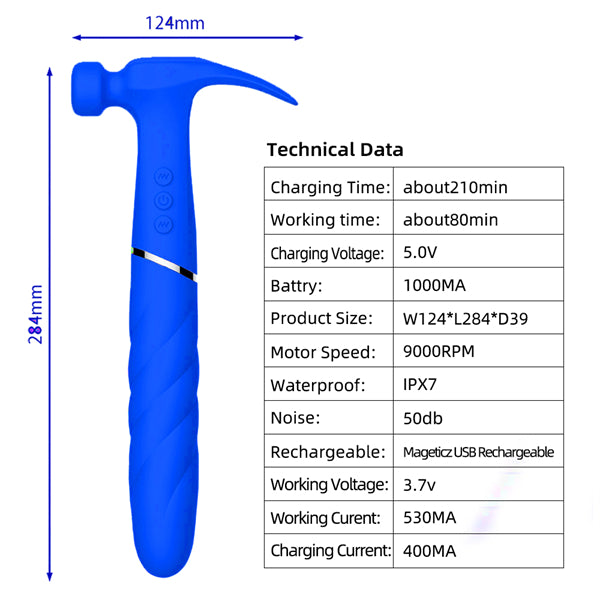 Rounded Hammer Vibrator Blue
