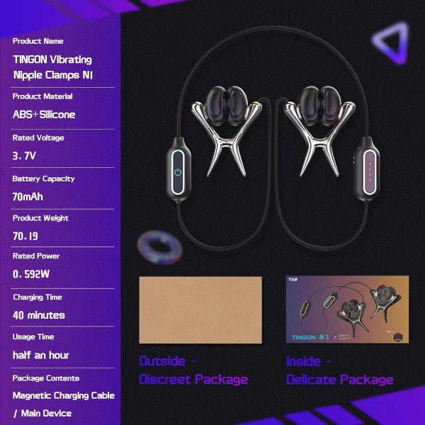 TINGON Vibrating Nipple Clamps Nipple Vibrators for Men With App Control