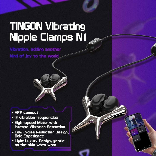 TINGON Vibrating Nipple Clamps Nipple Vibrators for Men With App Control