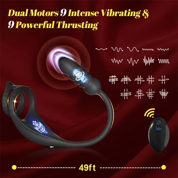 Thrusting Prostate Vibrator with Vibrating Cock Ring