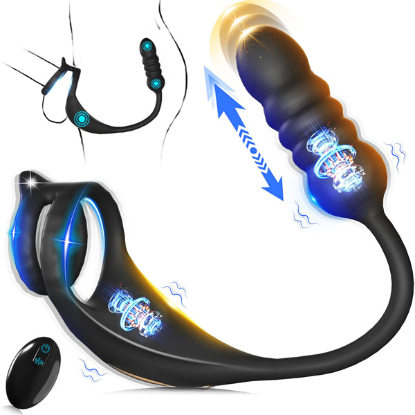 Thrusting Prostate Vibrator with Vibrating Cock Ring