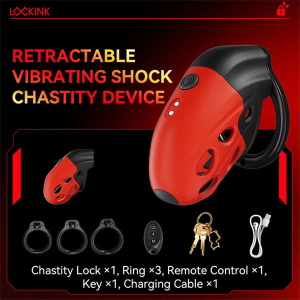 Lockink Estim Chastity Cage – Retractable, Vibrating & Wireless Remote