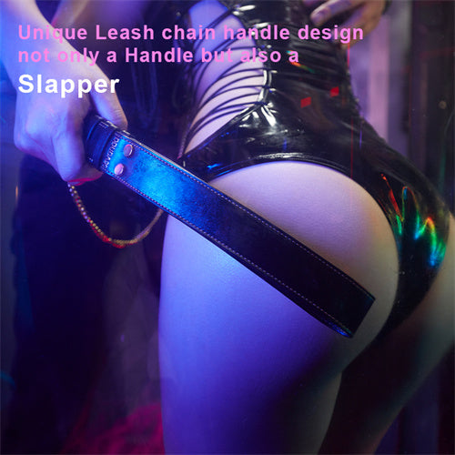 LOCKINK App Controlled Changeable Display Leather LED Collar & Leash Set